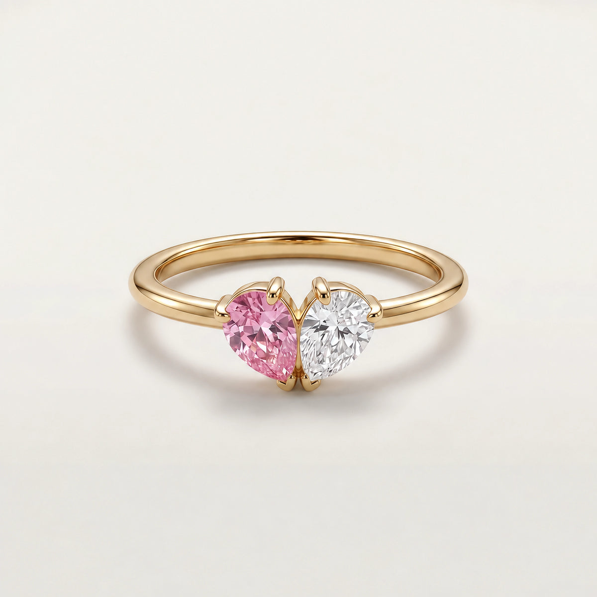 Bague Veria dorée, deux pierres en forme de cœur