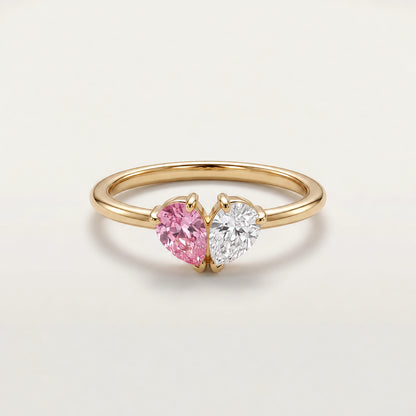 Bague Veria dorée, deux pierres en forme de cœur