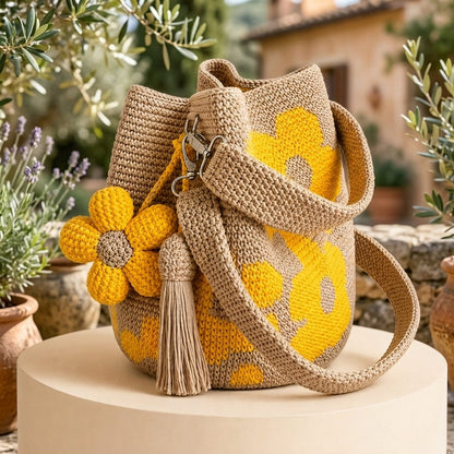Handwoven Flower Bucket Bag